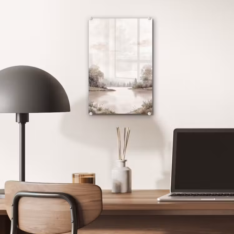 Glas schilderij - Rivierlandschap - Minimalistisch - Aardetinten — 7