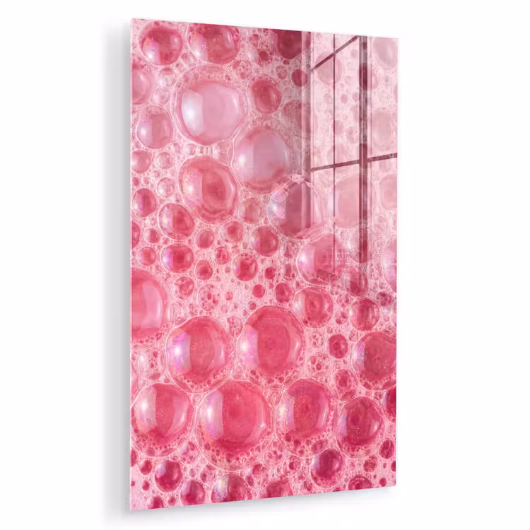 Glas schilderij - Roze - Schuim - Bubbels — 1