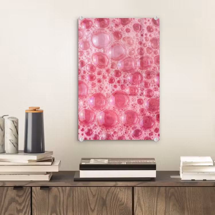 Glas schilderij - Roze - Schuim - Bubbels — 2