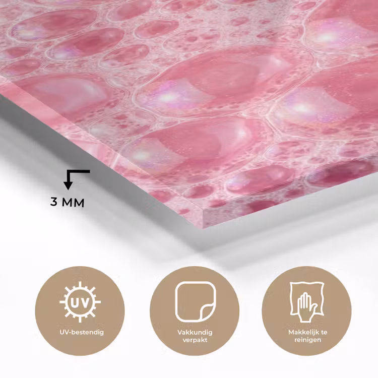 Glas schilderij - Roze - Schuim - Bubbels — 3