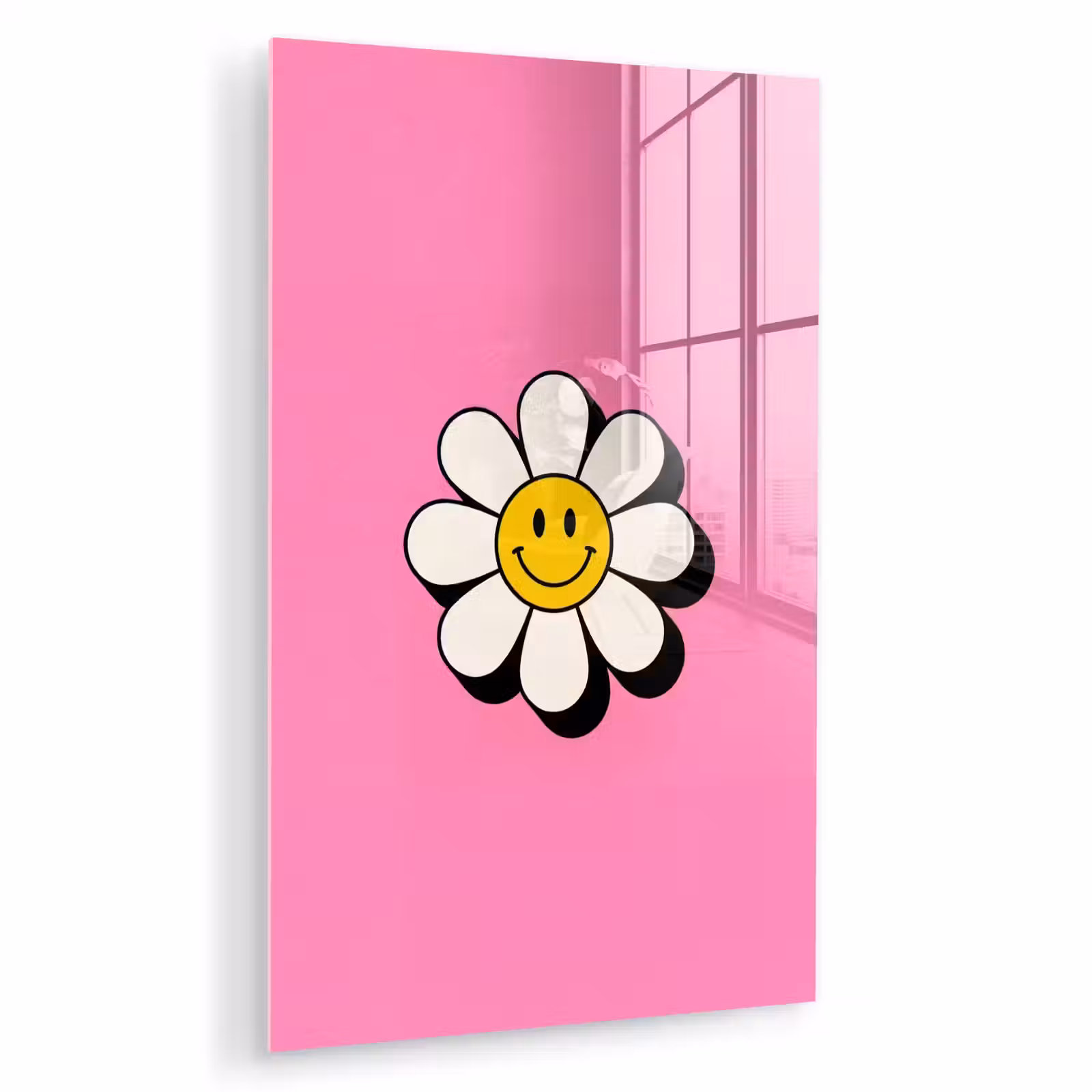 Glas schilderij - Smiley - Bloem - Roze — 1