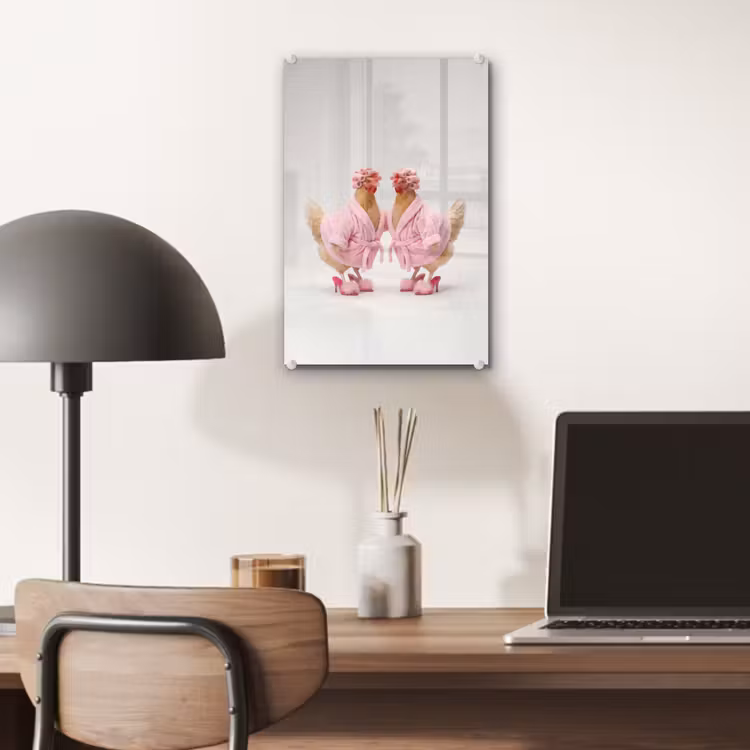 Glas schilderij - Kippen - Badjas - Krukspelden - Hakken — 7
