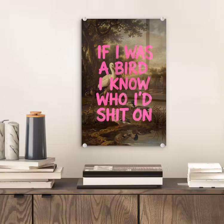 Glas schilderij - Klassiek - Humor - Roze — 2