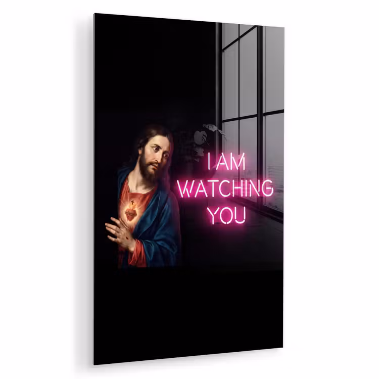 Glas schilderij - Man - Tekst - Neon — 1