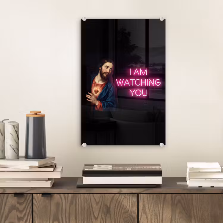 Glas schilderij - Man - Tekst - Neon — 2