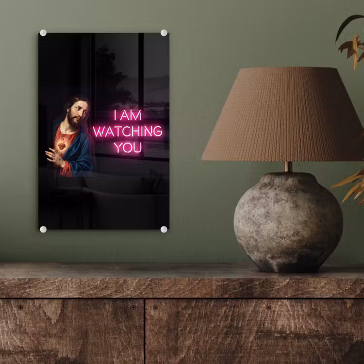 Glas schilderij - Man - Tekst - Neon — 4
