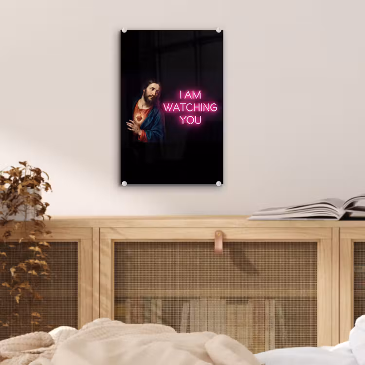 Glas schilderij - Man - Tekst - Neon — 5
