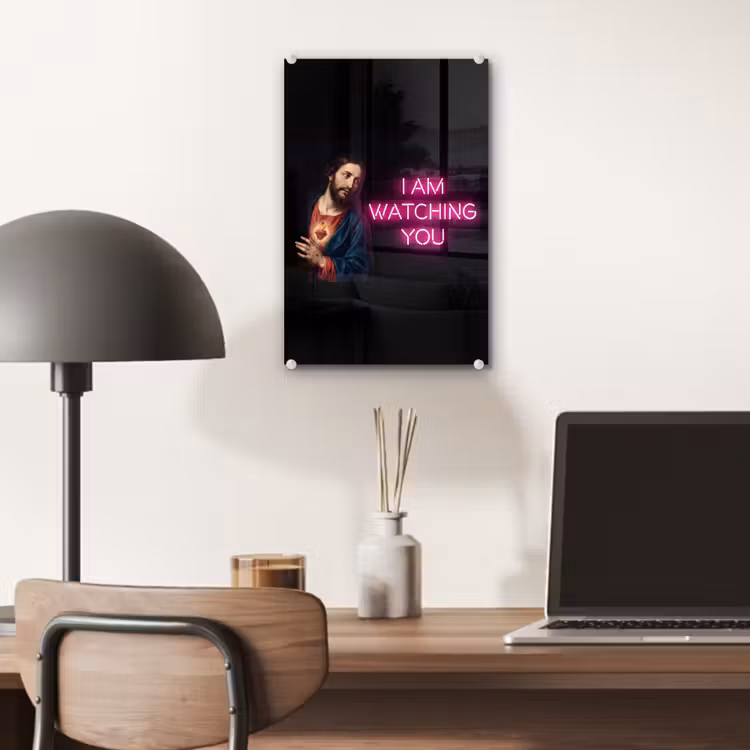 Glas schilderij - Man - Tekst - Neon — 7