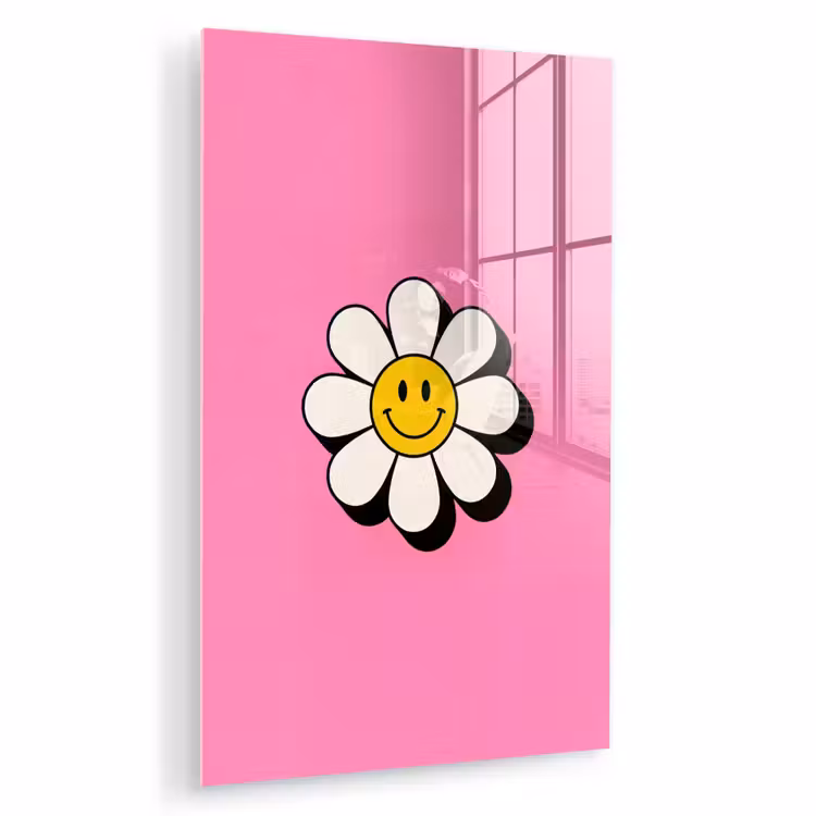 Glas schilderij - Smiley - Bloem - Roze — 1