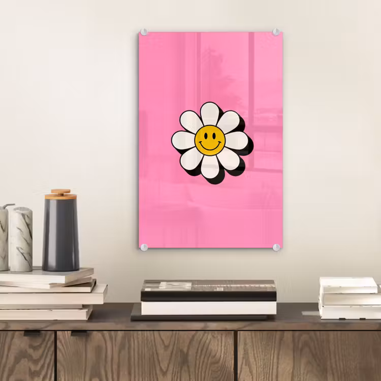 Glas schilderij - Smiley - Bloem - Roze — 2