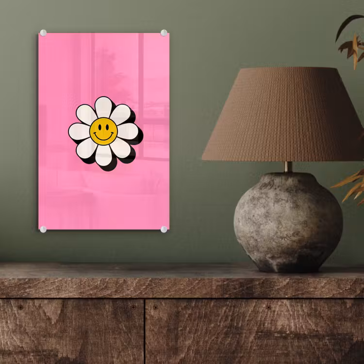 Glas schilderij - Smiley - Bloem - Roze — 4