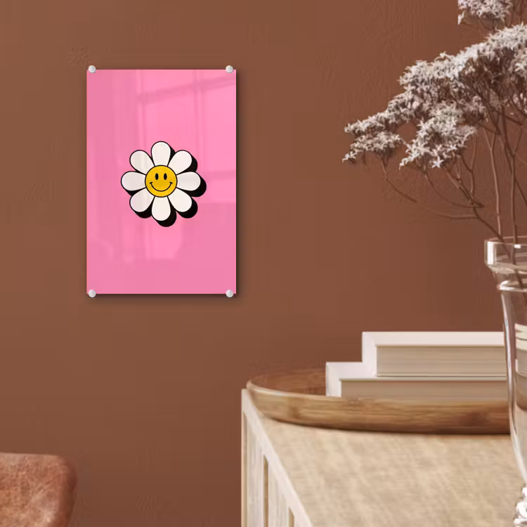 Glas schilderij - Smiley - Bloem - Roze — 6