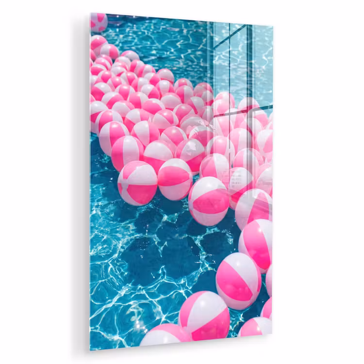 Glas schilderij - Strandballen - Roze - Water — 1