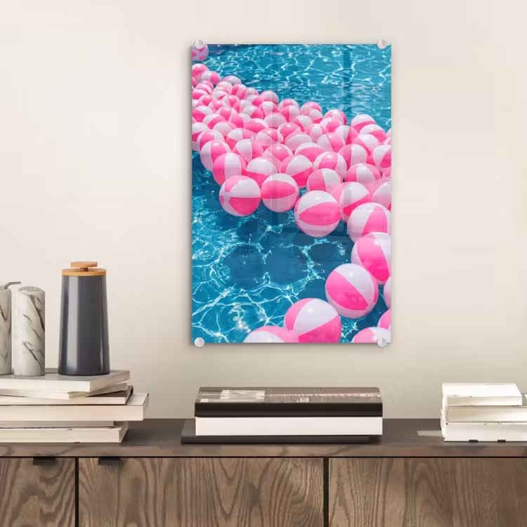 Glas schilderij - Strandballen - Roze - Water — 2