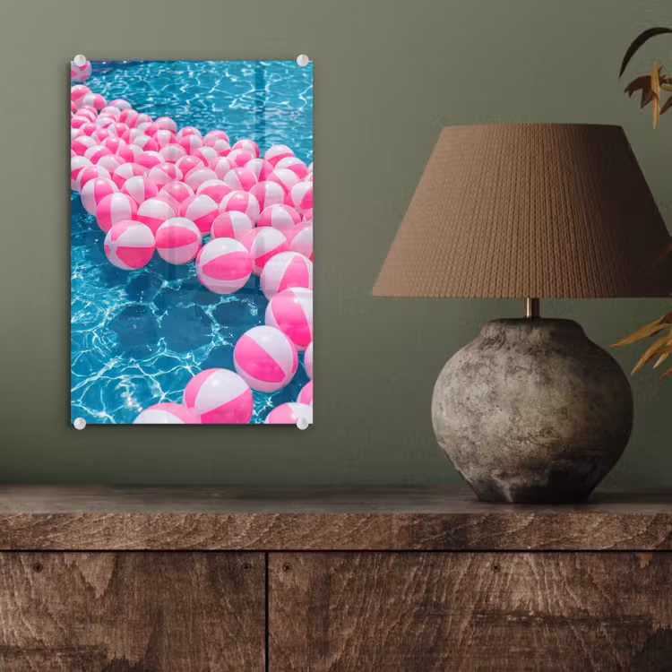 Glas schilderij - Strandballen - Roze - Water — 4