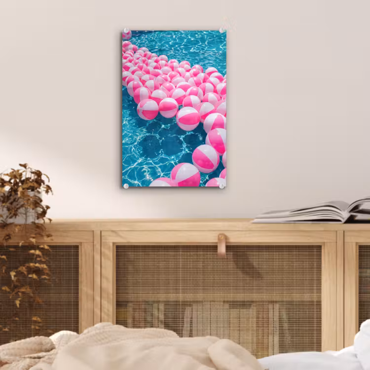 Glas schilderij - Strandballen - Roze - Water — 5