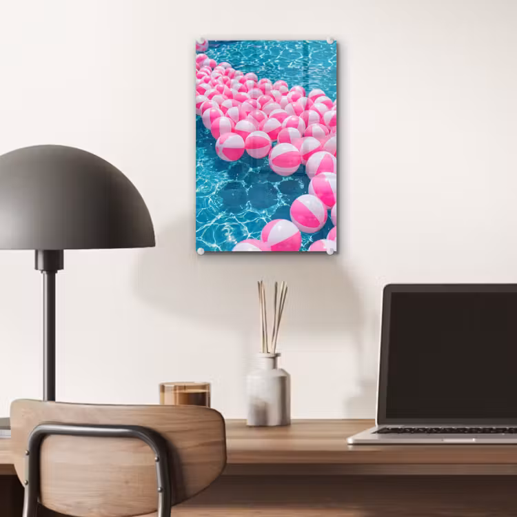 Glas schilderij - Strandballen - Roze - Water — 7