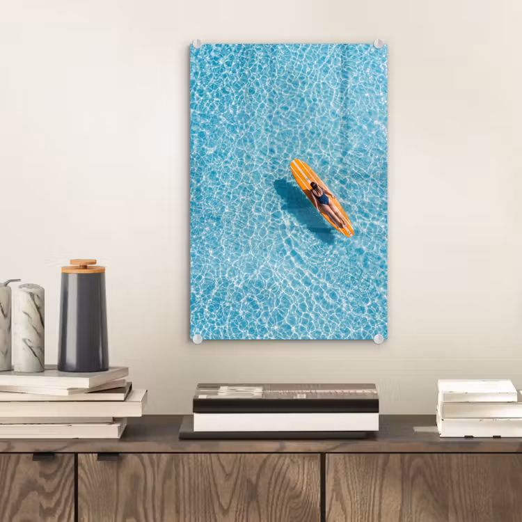 Glas schilderij - Surfboard - Water - Badpak - Oranje — 2