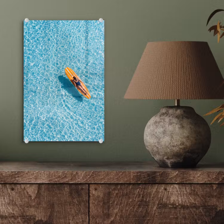 Glas schilderij - Surfboard - Water - Badpak - Oranje — 4