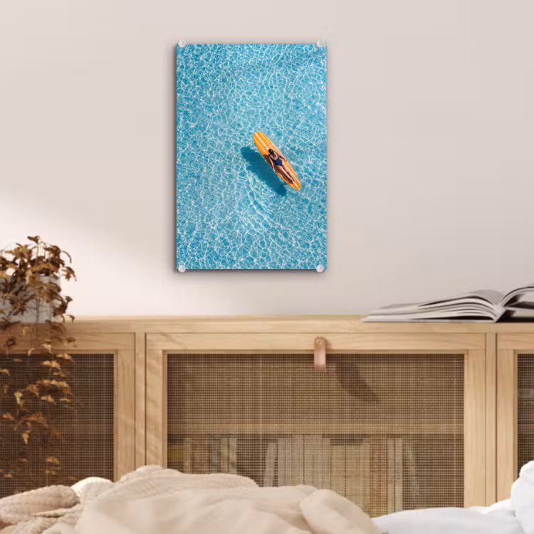 Glas schilderij - Surfboard - Water - Badpak - Oranje — 5