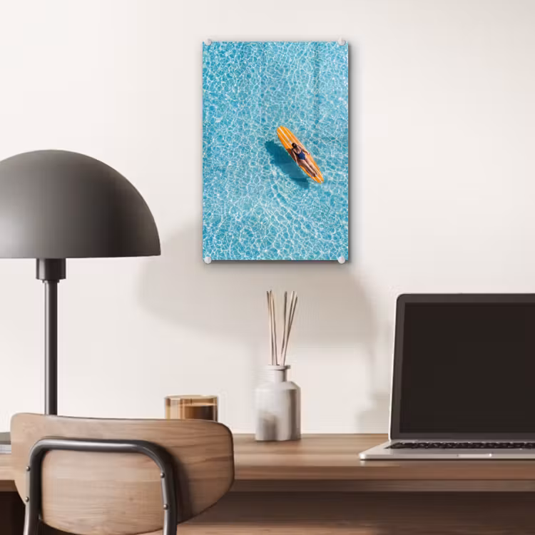 Glas schilderij - Surfboard - Water - Badpak - Oranje — 7