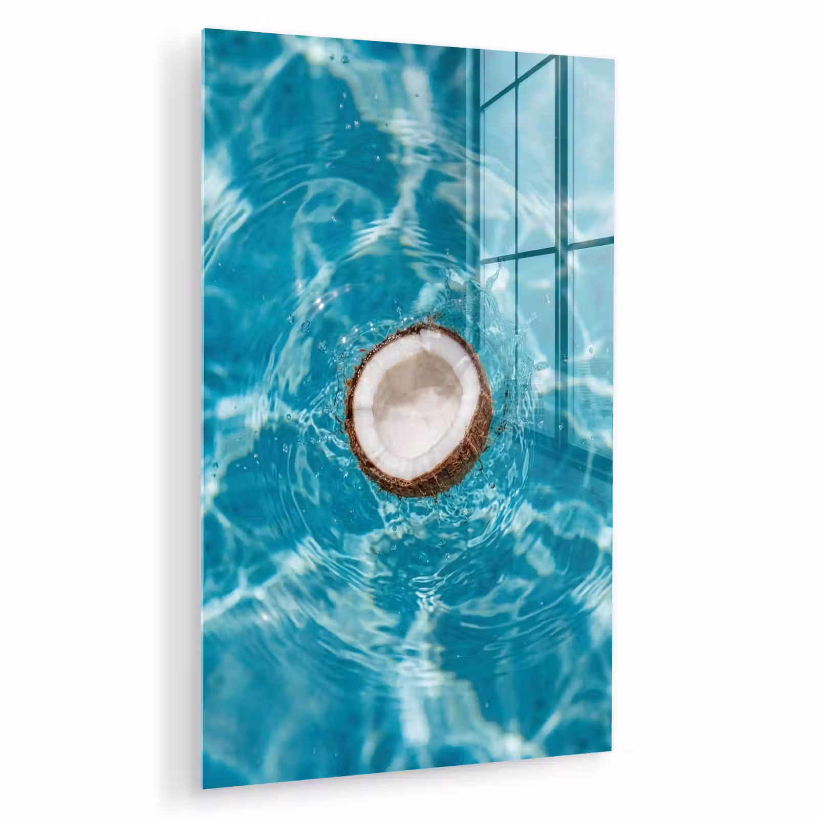 Glas schilderij - Kokosnoot - Water - Wit — 1