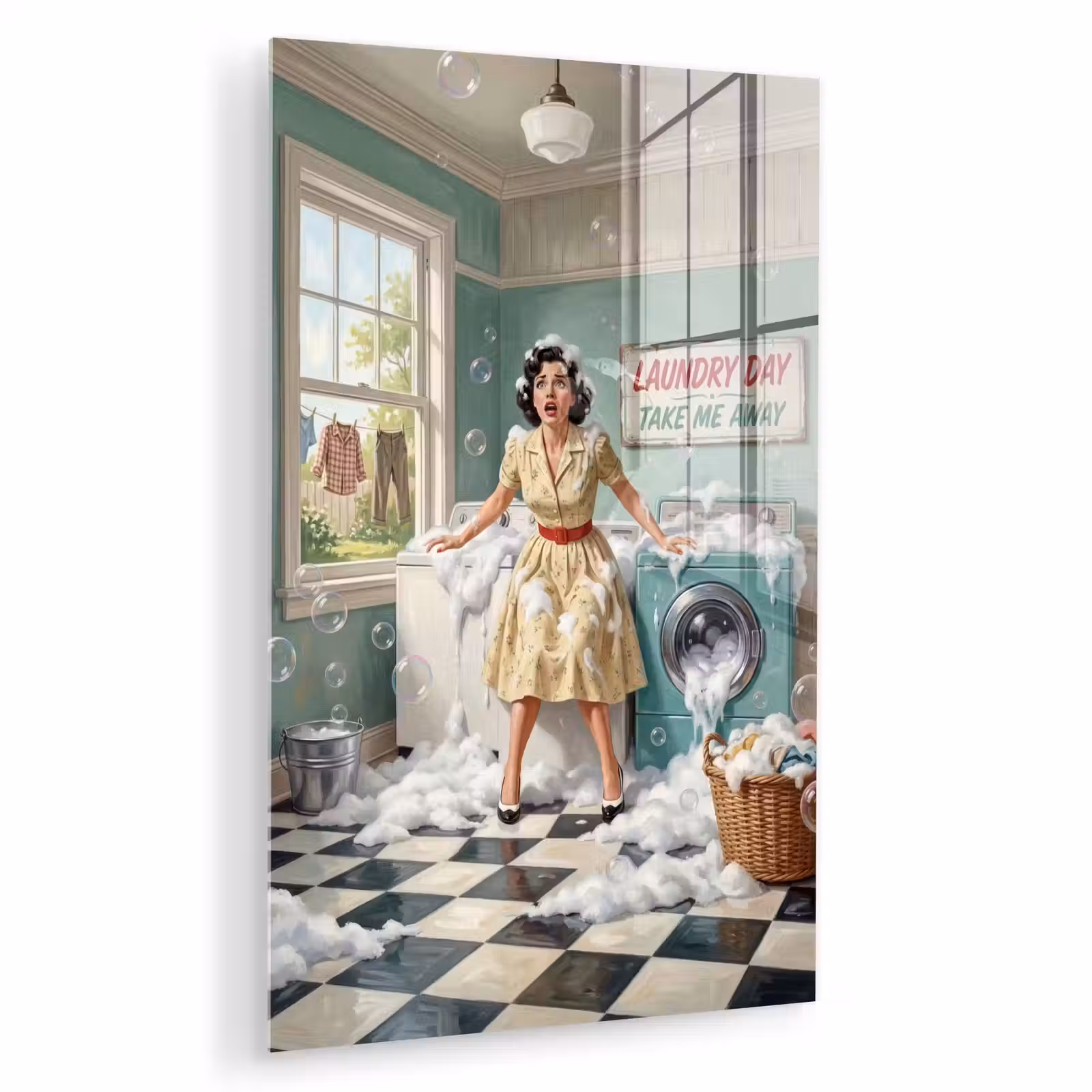 Glas schilderij - Retro - Blauw - Vrouw — 1