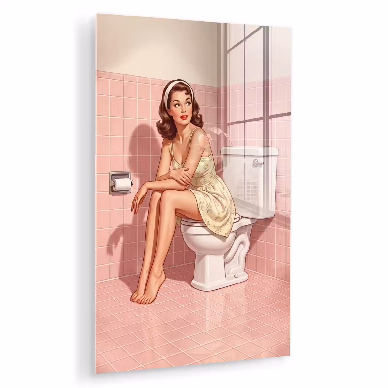 Glas schilderij - Roze - Retro - Vrouw — 1