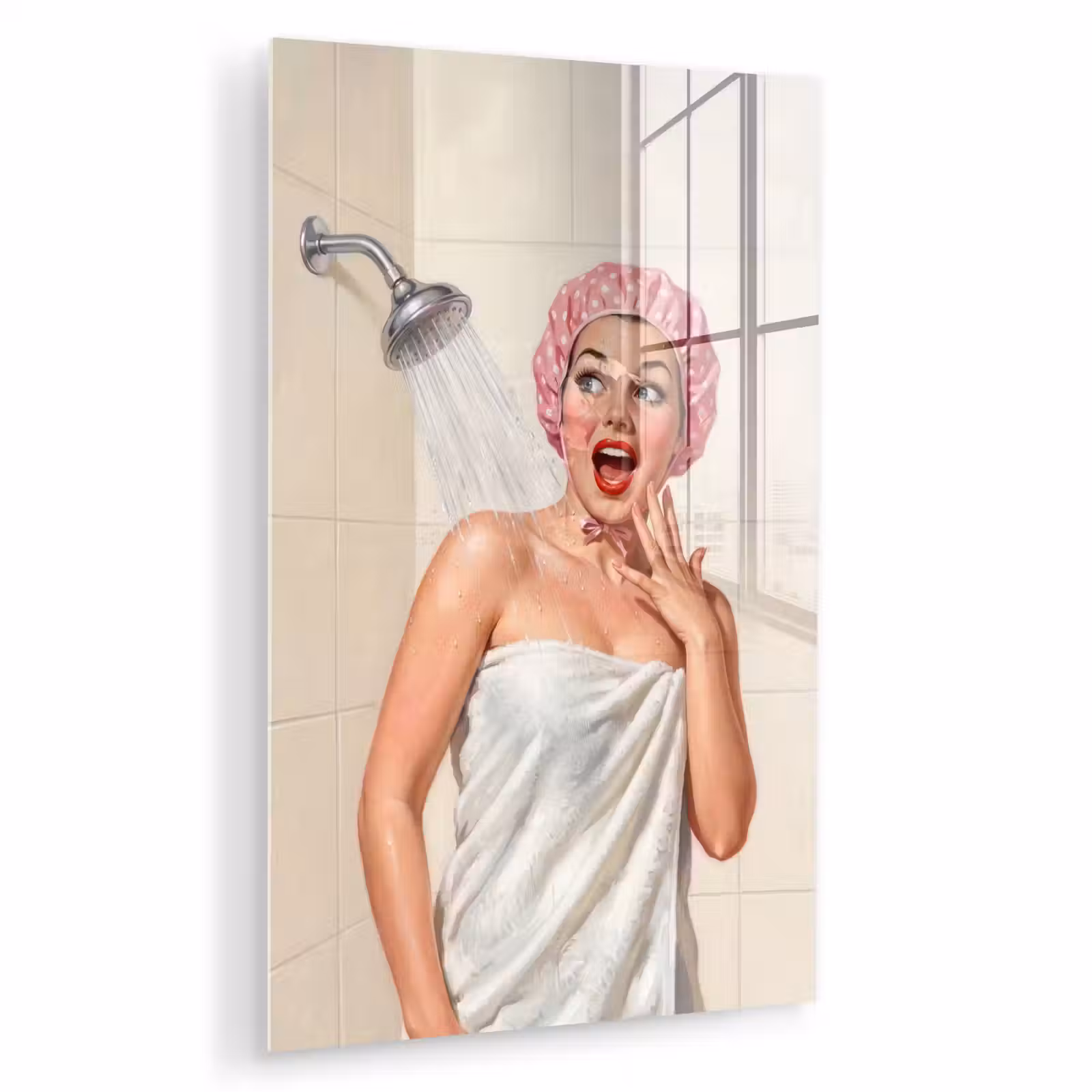 Glas schilderij - Vrouw - Douche - Roze — 1
