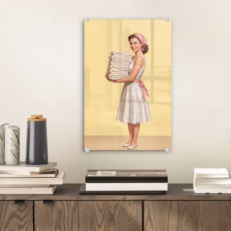 Glas schilderij - Handdoeken - Vrouw - Jurk - Roze — 2