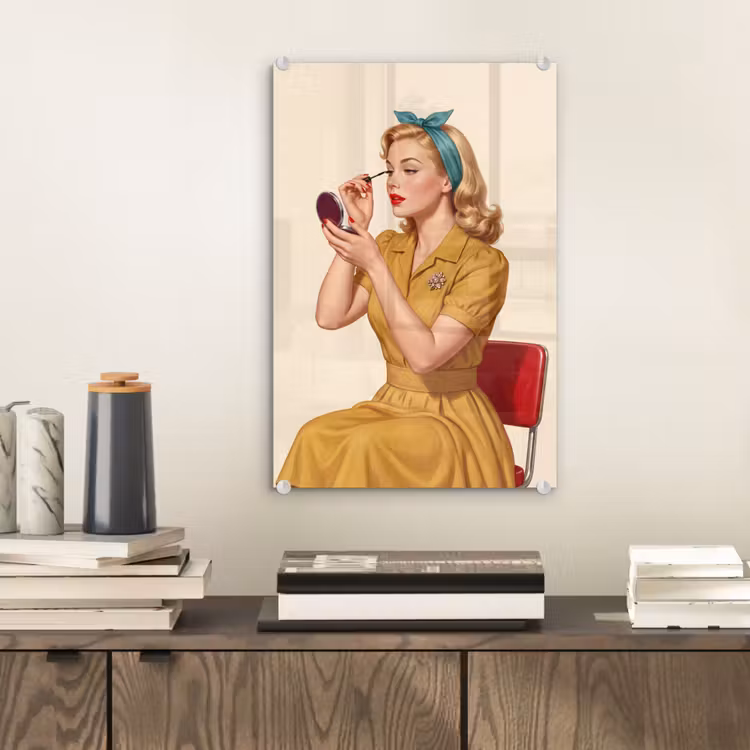 Glas schilderij - Illustratie - Mascara - Vrouw - Geel — 2
