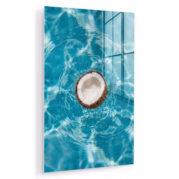 Glas schilderij - Kokosnoot - Water - Wit — 1