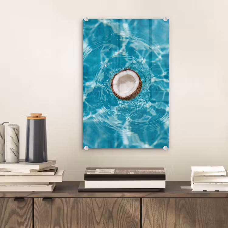 Glas schilderij - Kokosnoot - Water - Wit — 2