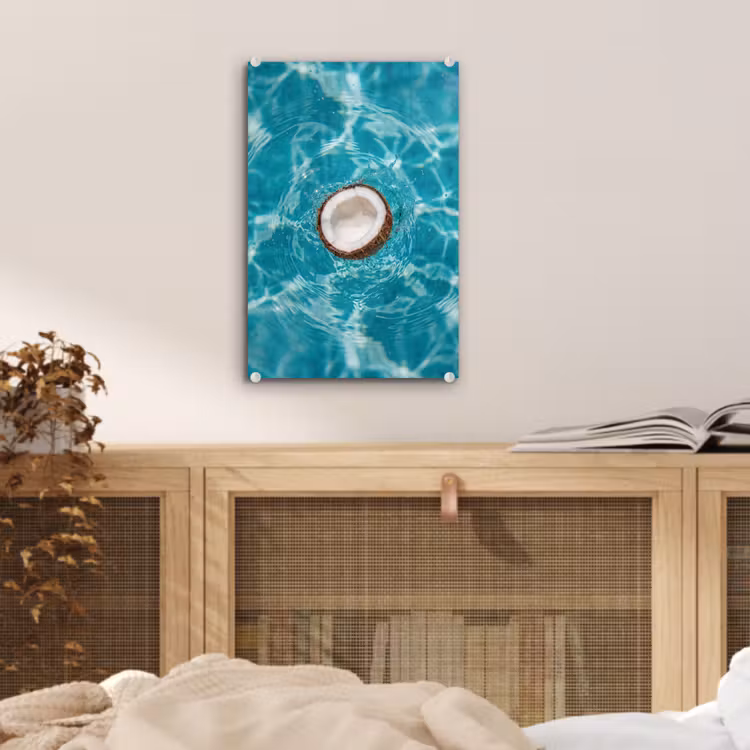 Glas schilderij - Kokosnoot - Water - Wit — 5