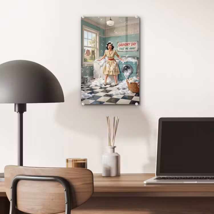 Glas schilderij - Retro - Blauw - Vrouw — 7