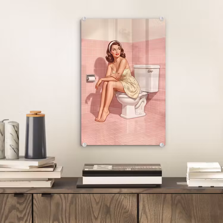 Glas schilderij - Roze - Retro - Vrouw — 2