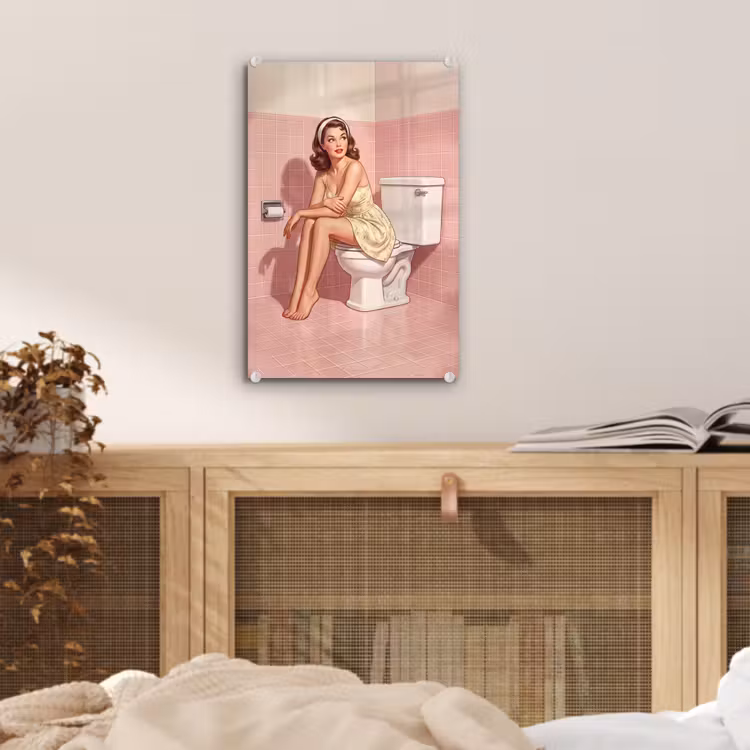 Glas schilderij - Roze - Retro - Vrouw — 5