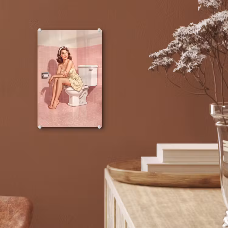 Glas schilderij - Roze - Retro - Vrouw — 6