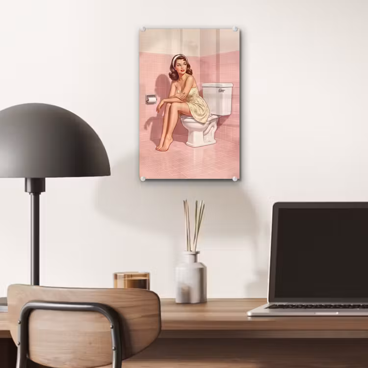 Glas schilderij - Roze - Retro - Vrouw — 7