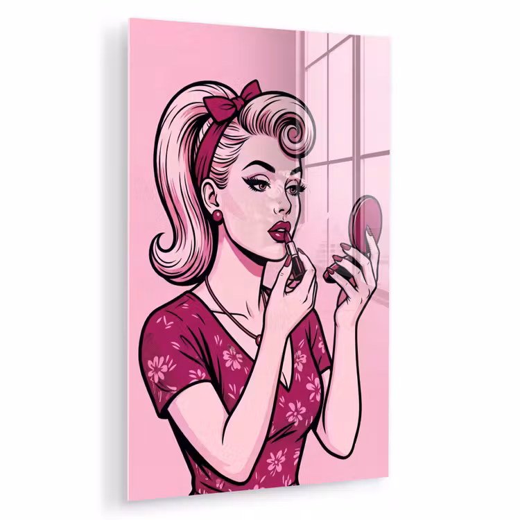 Glas schilderij - Vintage - Vrouw - Roze — 1