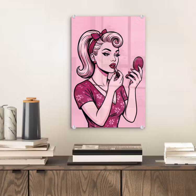 Glas schilderij - Vintage - Vrouw - Roze — 2