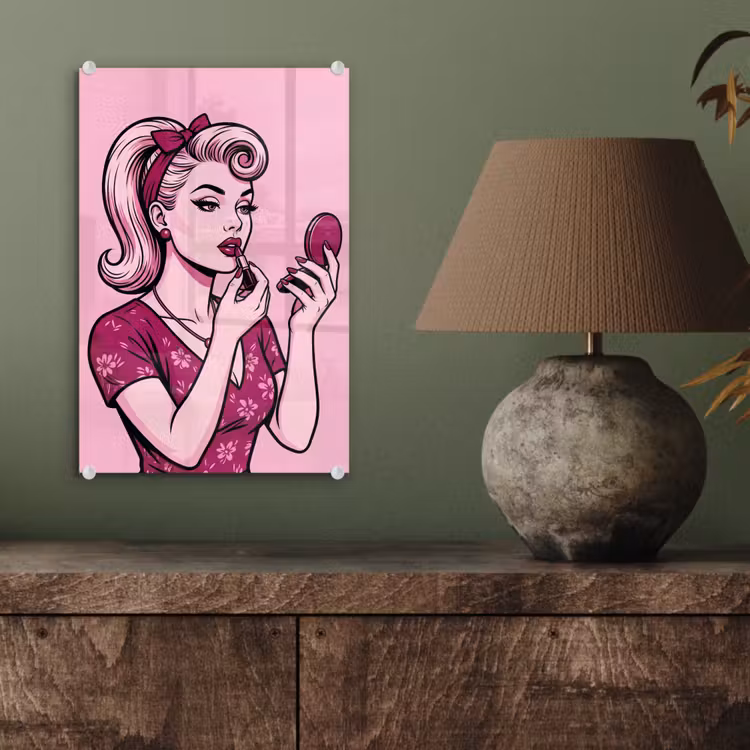 Glas schilderij - Vintage - Vrouw - Roze — 4