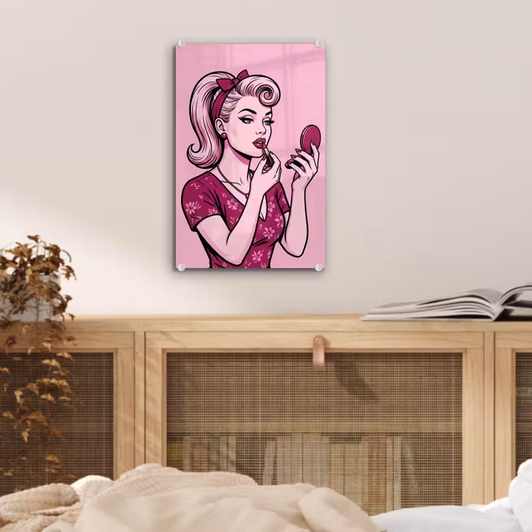 Glas schilderij - Vintage - Vrouw - Roze — 5