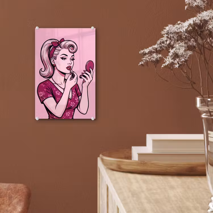 Glas schilderij - Vintage - Vrouw - Roze — 6