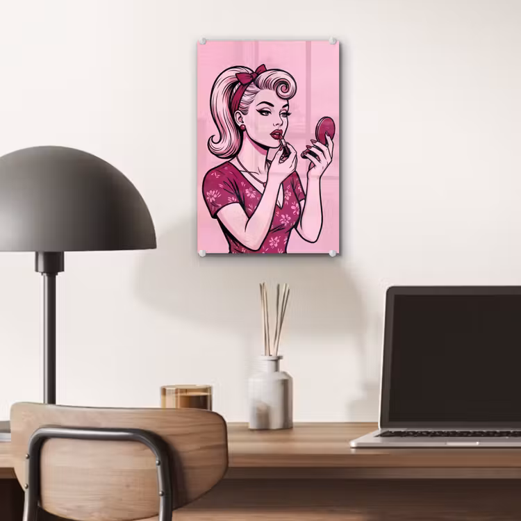 Glas schilderij - Vintage - Vrouw - Roze — 7