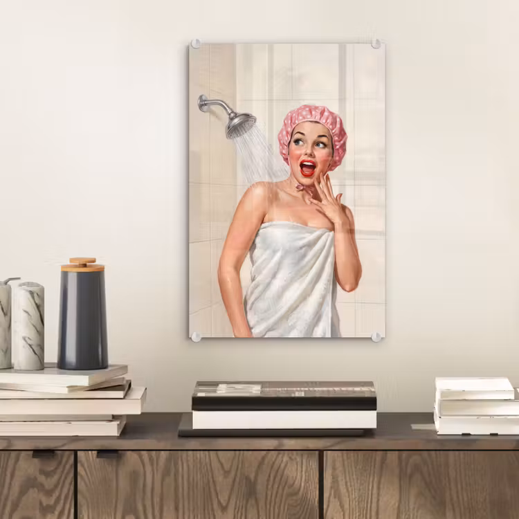Glas schilderij - Vrouw - Douche - Roze — 2