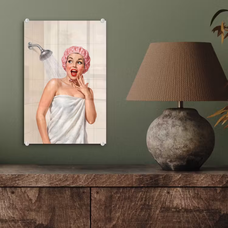 Glas schilderij - Vrouw - Douche - Roze — 4