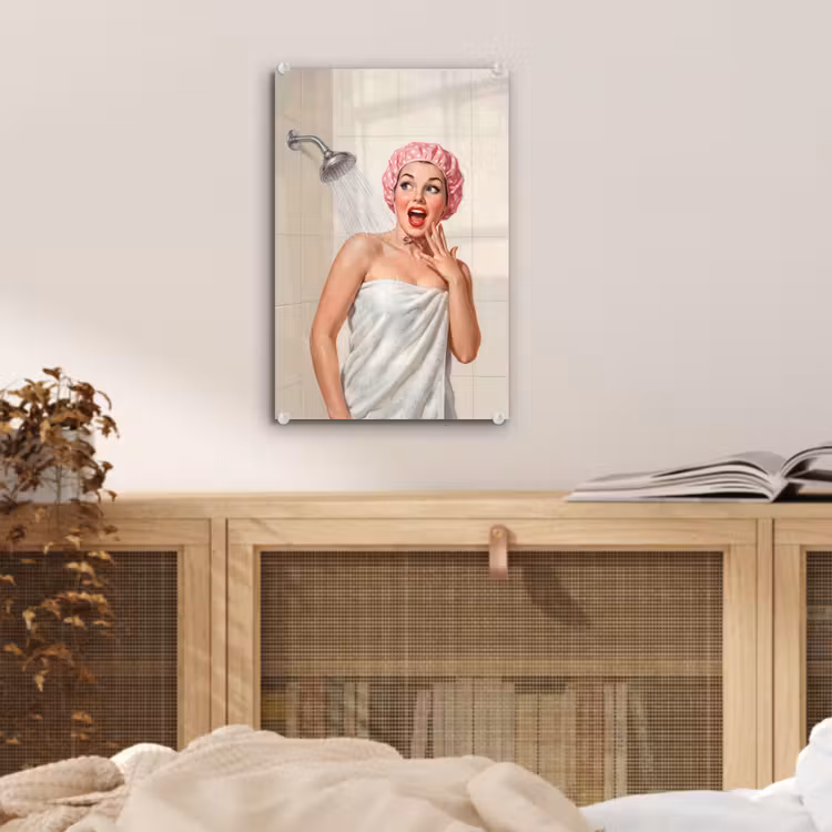 Glas schilderij - Vrouw - Douche - Roze — 5