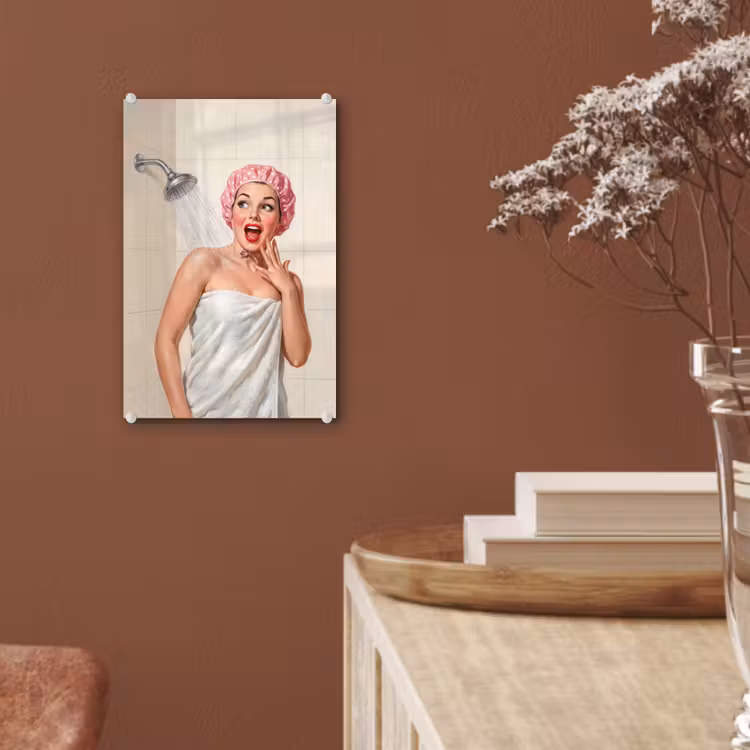 Glas schilderij - Vrouw - Douche - Roze — 6