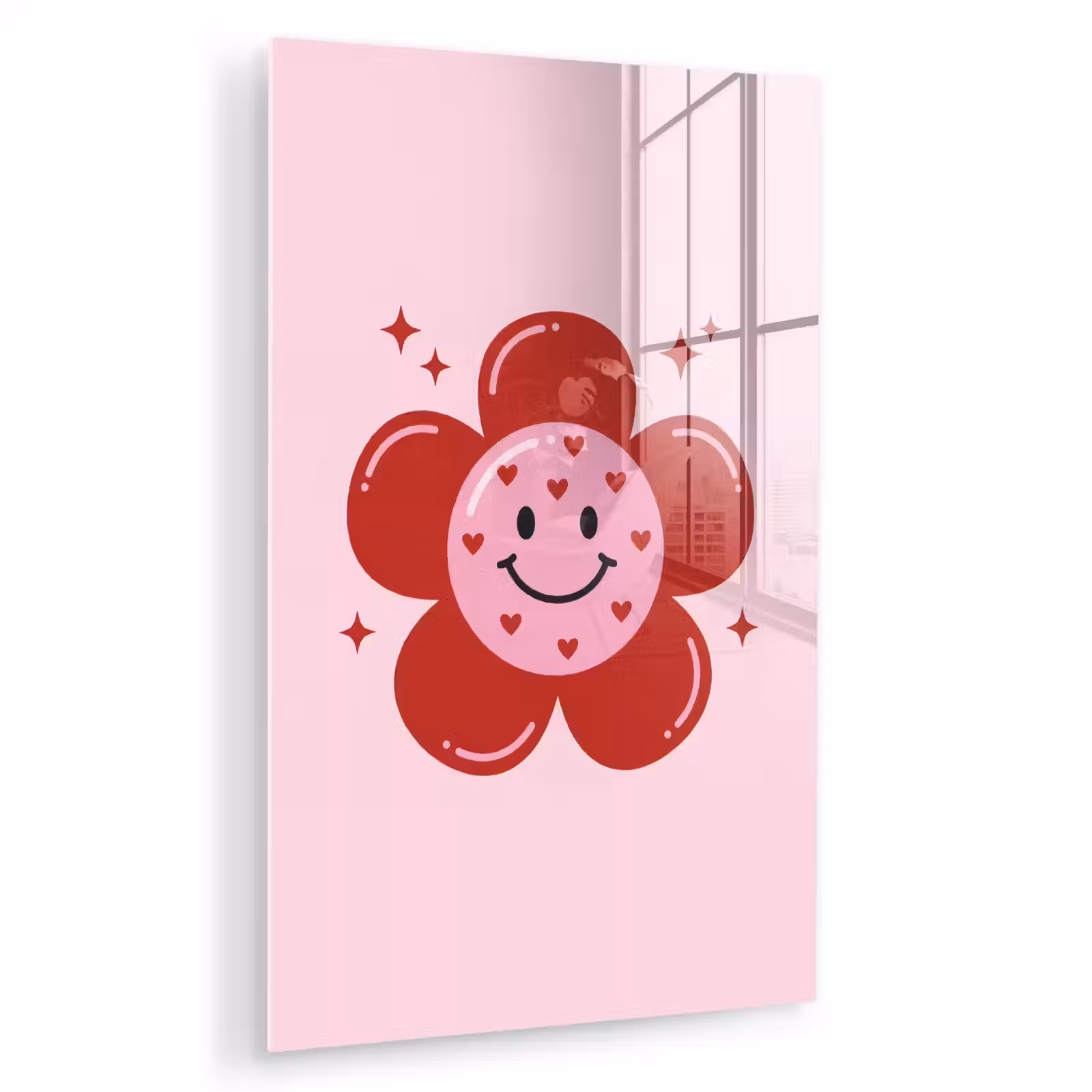 Glas schilderij - Bloem - Roze - Hartjes — 1